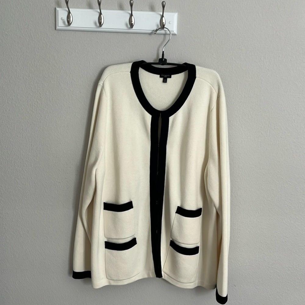 Talbots Cardigan. Cream with black tipping.